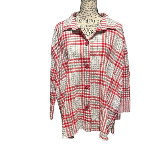 Habitat Red Plaid Textured Button Down Shirt Top Womens Large Outdoors Retro - Picture 1 of 8